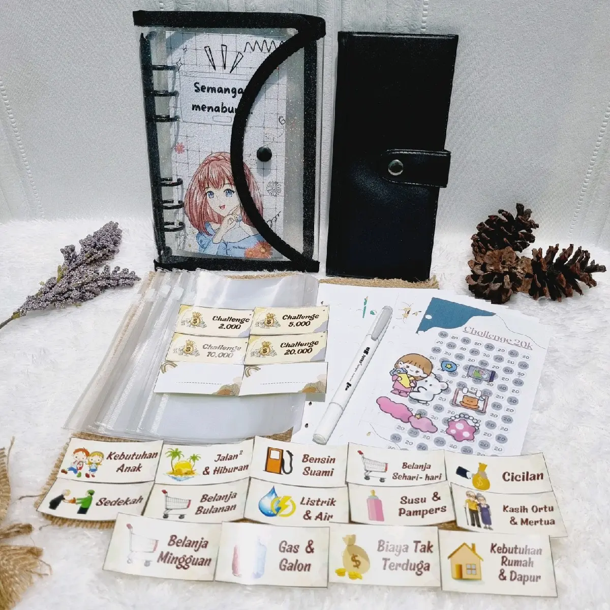 [AMI HUMAIRA] PAKET BINDER BUDGETING/MENABUNG A6 DAISY/SEQUIN DAN DOMPET FREE STIKER KEUANGAN HEMAT DAN LENGKAP UNTUK PEMULA Kertas Foto Bolpen