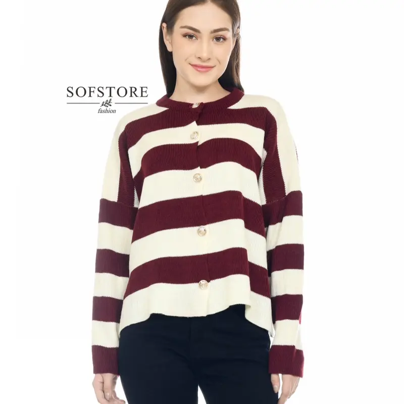 ALINE Stripe Cardigan Knitwear Oversize Bahan Rajut Premium Tebal Atasan Wanita 4
