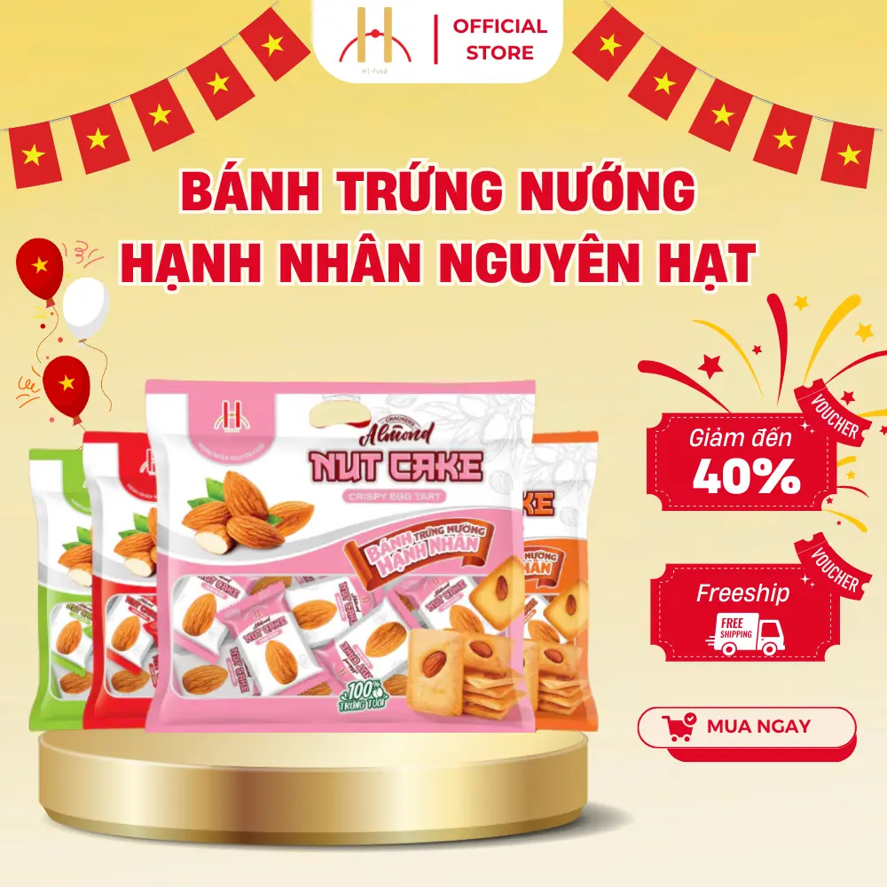 Bánh Trứng Nướng Hạnh Nhân HT-Food | Gói 300g | Đồ Ăn Vặt Snack