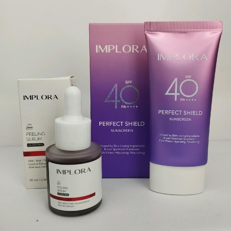 Implora Paket 2in1 Pelling Serum 20ml dan Sunscreen SPF 40 Mencerahkan Perawatan Vitamin Berminyak Wajah 1