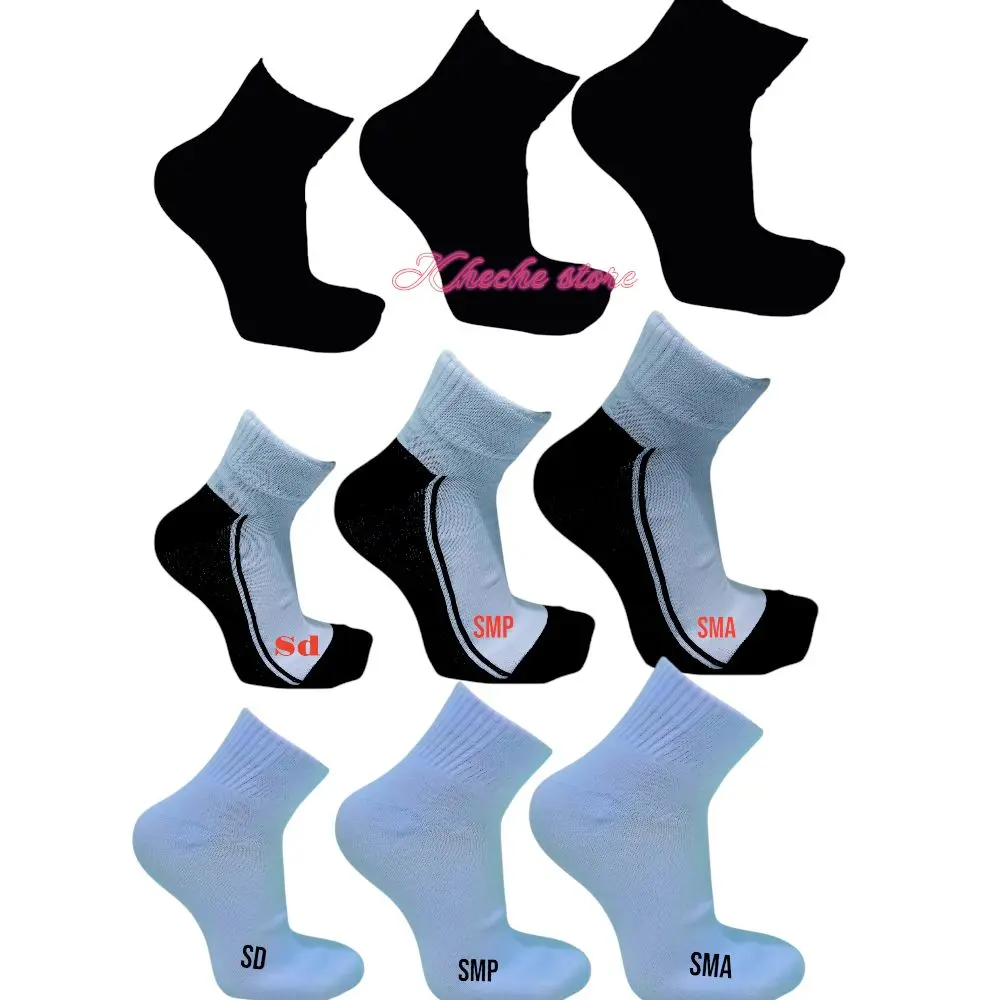 6 PASANG KAOS KAKI PENDEK SEKOLAH SD SMP SMA KAOS KAKI PENDEK HITAM ,PUTIH, PUTIH TELAPAK HITAM  cowok dan cewek Nyaman