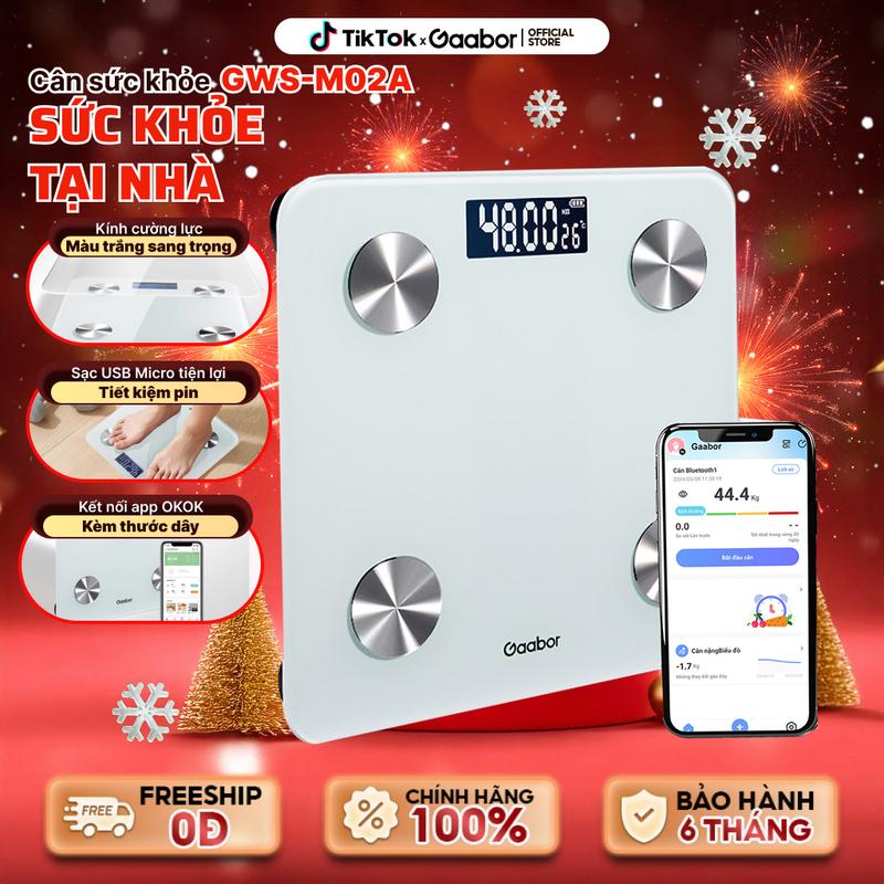 Flash Sale | Cân điện tử thông minh Gaabor GWS-M02A cân sức khỏe phân tích chỉ số cơ thể lượng mỡ lượng chất khoa học kết nối bluetooth App tiếng Việt OKOK cán cân nhân phẩm cân sạc pin - Bảo hành 6 tháng