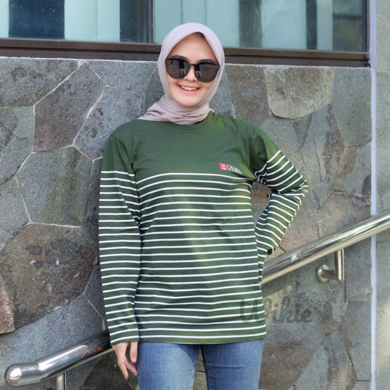 Terlaris Kaos Wanita Salur Lengan Panjang Atasan Wanita Hijab Salur Baju Belang Kaos stripe Wanita Kaos Ootd 3