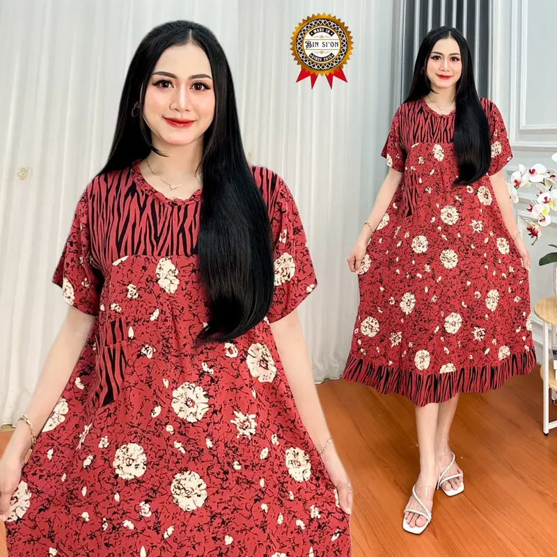 Binsion Daster Lisa Maura Batik Cap Rayon Grade A Premium Busui Resleting Depan | Daster Kekinian | Daster Baju  Tidur | Daster Ibu Dress Wanita Bumil Terbaru Bahan Lembut Premium Menyusui Nyaman Bayi Hamil Lengan 4