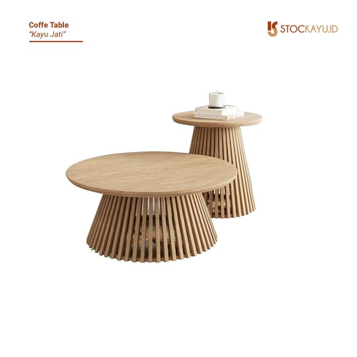 Gambar Stockayu.id - Coffe Table Tamu Jari Jari Kayu Jati Meja Kopi Bulat Minimalis CT002 Furniture Asli - 1 Meja 50x50x55 cm, Natural dari Stockayu.id Kab. Jepara Tokopedia