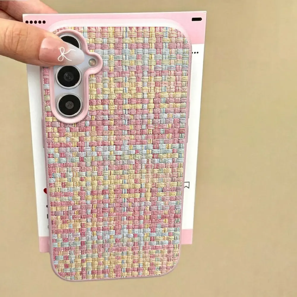 Tekstur Tenun Berwarna-warni Casing Untuk Samsung A07 A06 A17 A16 A56 A36 A54 A15 A34 A35 A55 A53 S24 S25 Casing Ponsel Kulit INS dengan Tekstur Premium Sederhana【IN19】