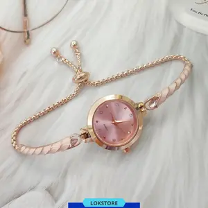 Jam Tangan Wanita Serut Mewah Fashion Gelang Serut Analog Quartz Anti Air Rantai Stainless Steel Diamond RM195