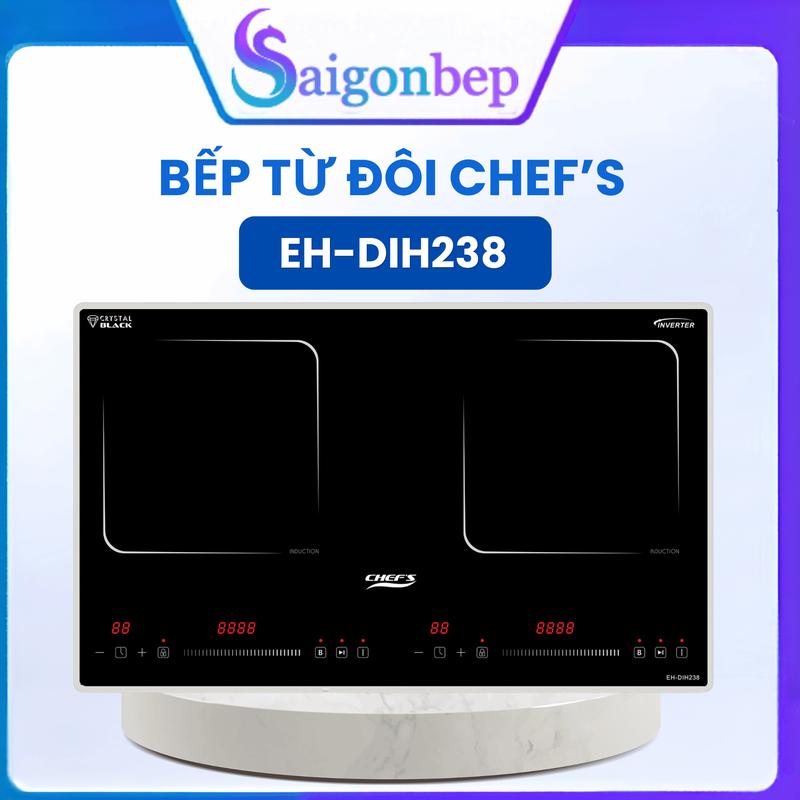 Bếp Từ Chef's EH-DIH238 2 Vùng Nấu – Công Suất 4400W, Booster 2200W, Mặt Kính Crystal Black, Lắp Dương