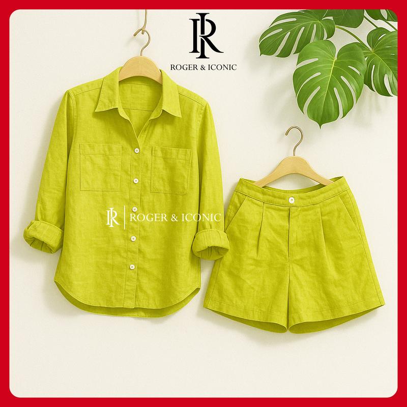 Set Đồ Xinh Mùa Hè Quần Cộc Áo Dài Tay, Set Bộ Đồ Đũi Mặc Nhà Hay Đi Chơi Đều Đẹp Thoáng Mát Size M đến XXL