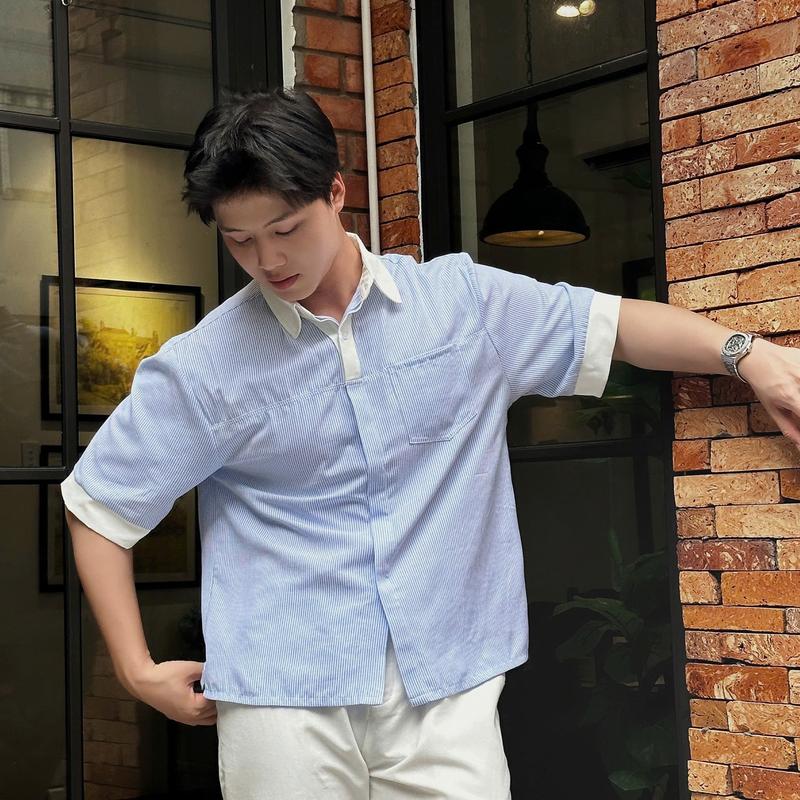 Sơ Mi Nam Ngắn Tay Oxford Phối Cổ Kaki SIXHUMAN HMA031