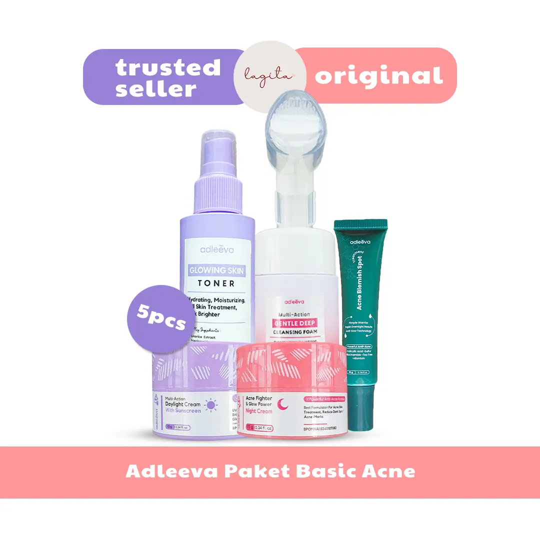Adleeva Skincare Official Paket Acne Basic Mengatasi Jerawat dan Mencerahkan Wajah Isi 4 Pcs
