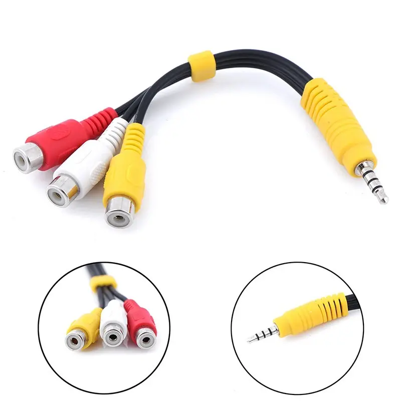 Kabel Jack Mini Stereo 3.5mm Male To 3 Cover Female RCA Audio Video Putih Silver Accessories Kuning Kamera