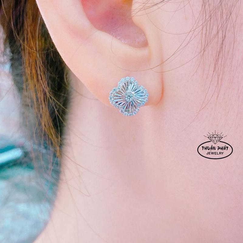 Phụ Kiện Bông Tai B0184 Hoa Tai Nữ Cỏ 4 Lá Bản 10mm Cài Cắt Máy 9D Sáng Chiếu Đeo Ôm Tai Sang Trọng Trang Sức Bạc Ý Xi Kim - Bạc Thuận Phát