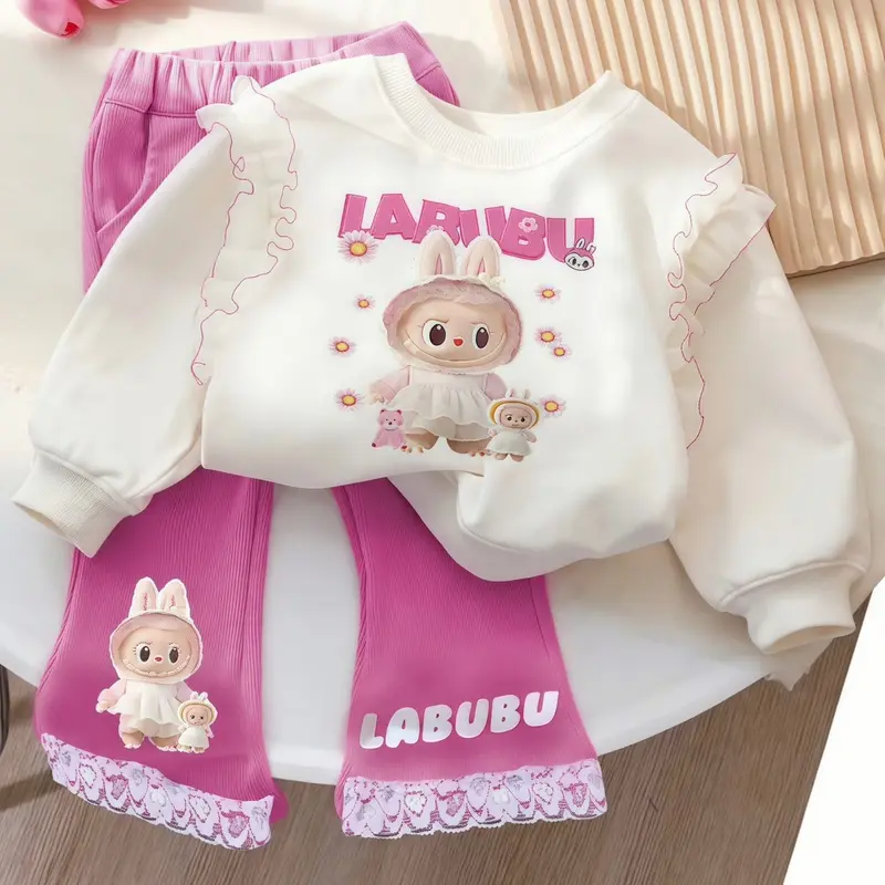Setelan Anak Perempuan Labubu Celana Cutbray Motif Labubub Viral Bahan Babyterry Premium Korea Usia 1-5 Tahun one  set  korean style Cewek Parsel setelan  anak baju labubu anak perempuan Bayi Katun 0