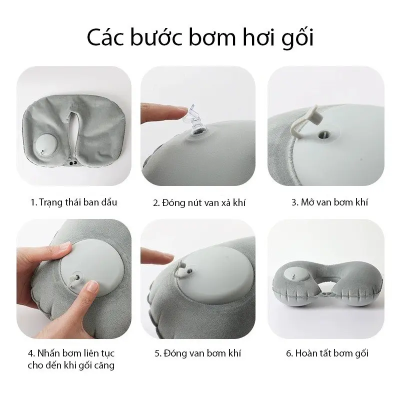 Gối hình chữ U tự bơm hơi, BOMIDI, màu xám, có thể gập lại, thích hợp cho du lịch, mua ngay và nhận ưu đãi miễn phí. 2