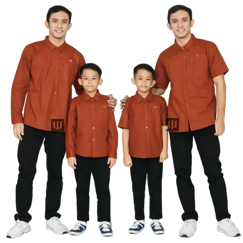KEMEJA KOKO ANAK COUPLE AYAH (satuan) POLOS KATUN FULL LENGAN PANJANG PENDEK WARNA merah BATA / TERAKOTA Baju Muslim Keluarga 0