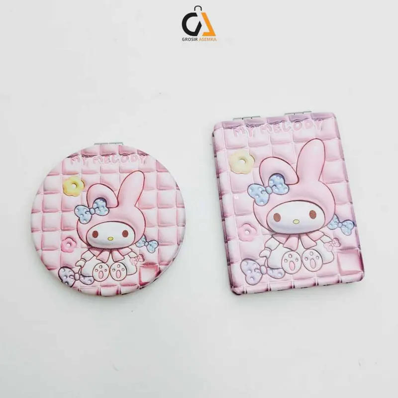 1 Pcs Cermin Kaca Rias Lipat Kecil 2 Sisi Model Persegi & Bulat Karakter Sanrio Motif Cartoon Lucu Eyelash 7