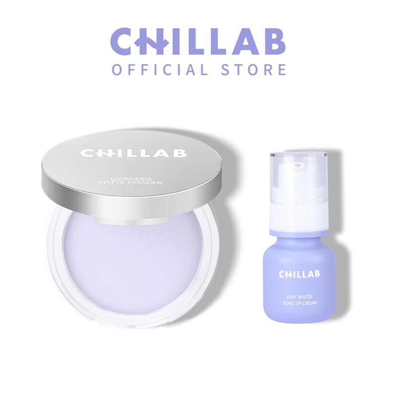 CHILLAB Bộ 2 sản phẩm- Phấn phủ Lavender Matte Powder kiềm dầu + Kem lót da Airy White Tone Up Cream nâng tone