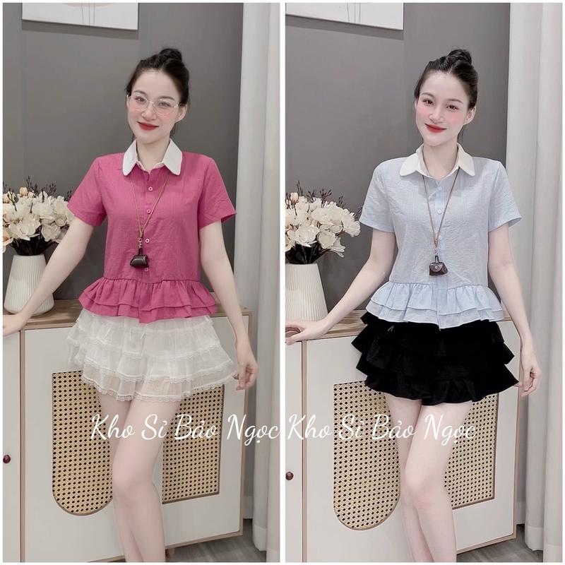 [A66 Deal Mở Bán] Áo Kẻ Cổ Bẻ Dáng Babydoll Kho Sỉ Nguyễn Bảo Ngọc