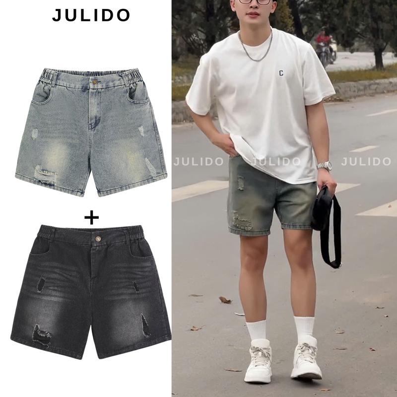 Combo 2 Quần short jean nam JULIDO cạp khuy quần short bò khuy cài chất liệu vải jean co dãn