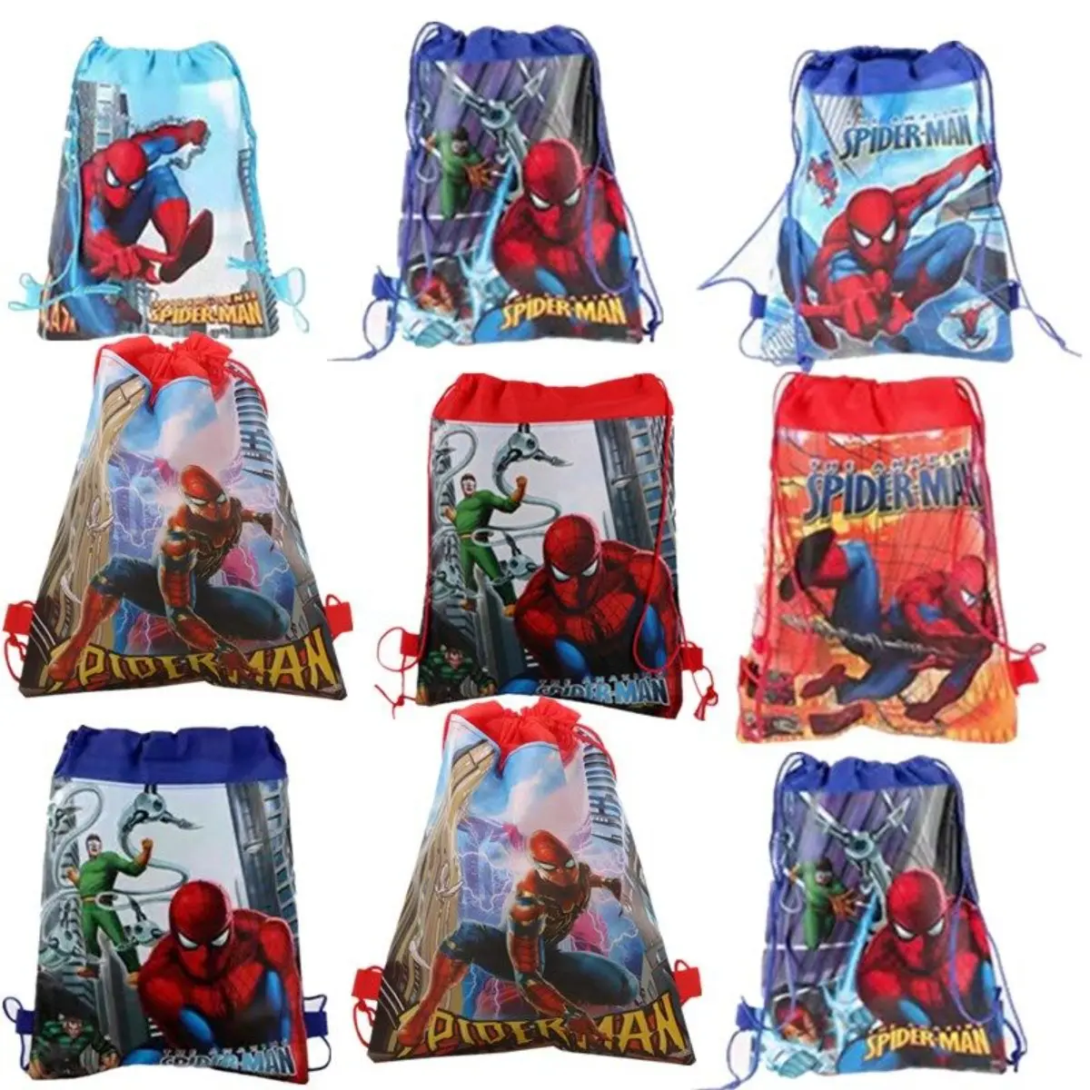 Spider Man Happy Birthday Party Gift Bags Decoration Non-woven Fabric Bundle Pocket Adjustable Spider Hero Drawstring Bags