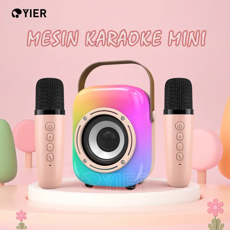 Speaker Mic Karaoke Speaker Mini 2 Mic Bluetooth Speaker Karaoke Wireless karaoke Bluetooth Full Bass Portabel RGB LED Microphone Machine Jam Ponsel 1