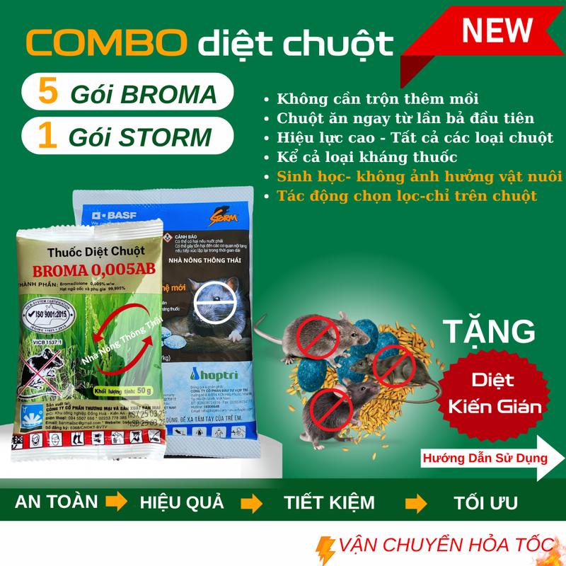    5 gói BROMA+ 1 gói STORM   Trừ chuột sinh học AN TOÀN - HIỆU QUẢ. tặng kèm diệt Kiến gián sinh học. 
