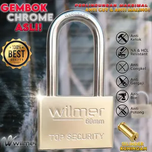 Wilmer Gembok Chrome Asli 60 MM Anti Cut & Anti Karat Bahan Tebal Tahan Gergaji Gagang Panjang/Pendek Top Security