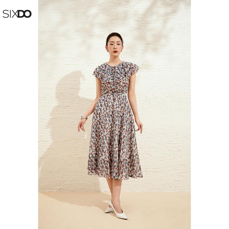 Đầm xoè chiffon phối bèo ngắn tay SIXDO Chiffon Flared Dress