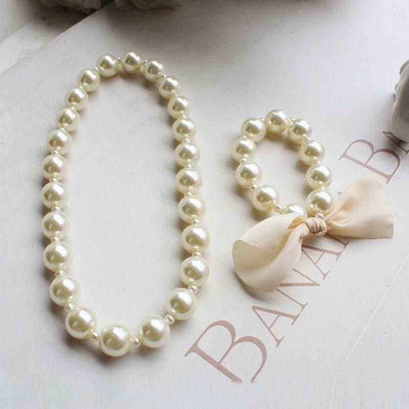 Bộ Phụ Kiện Trẻ Em, Dành Cho Bé Gái, Vòng Cổ Và Vòng Tay Ngọc Trai Nhân Tạo, 1 Bộ 4