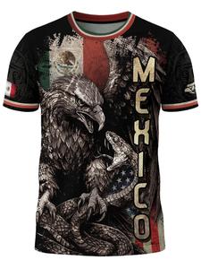 Camiseta con diseño de águila y serpiente en patrón azteca, con la bandera de México y Estados Unidos; estilo deportivo ajustado de manga larga; para todas las estaciones; orgullo herencia y poder del guerrero.