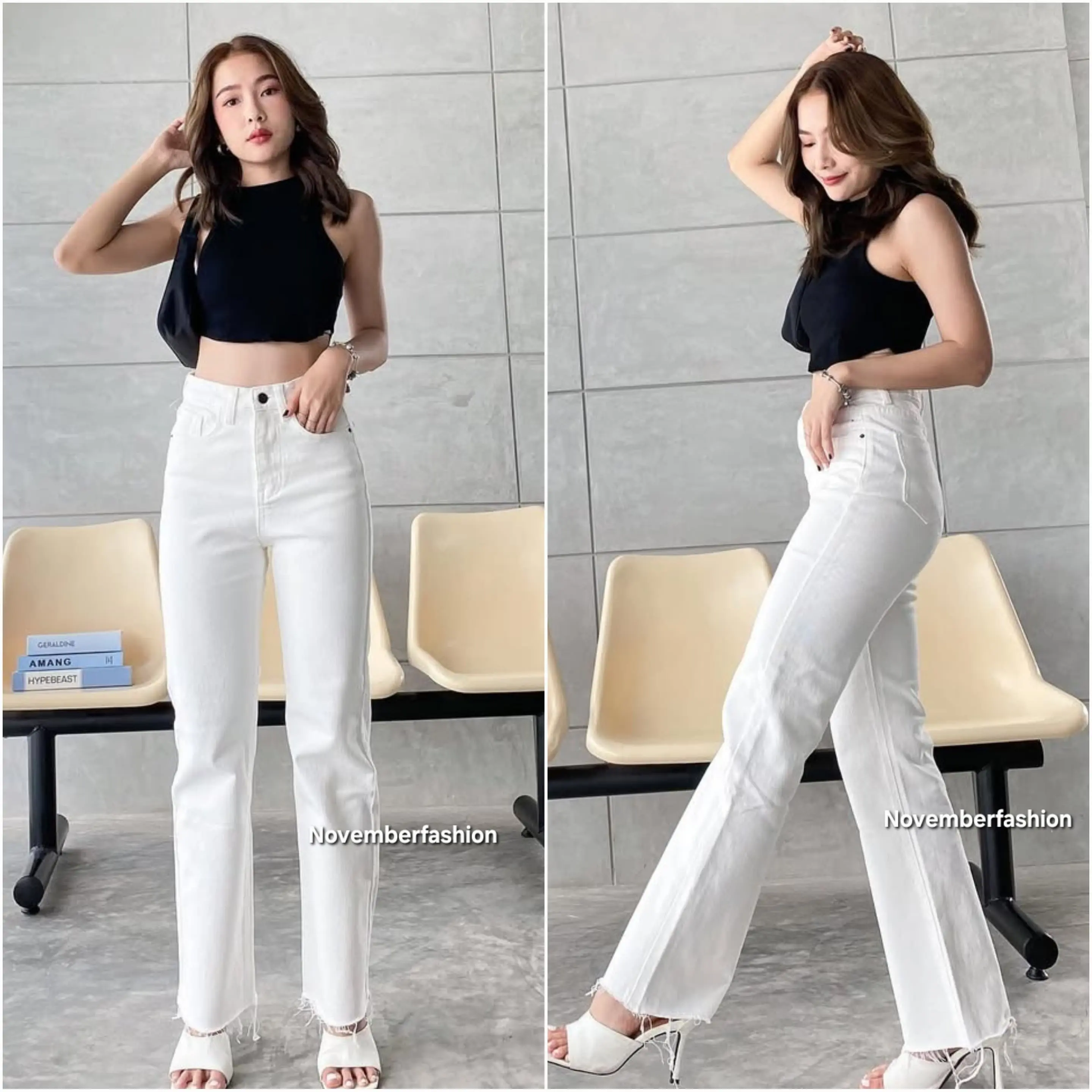 Celana Jeans Wanita Highwaist Putih Unfinished Panjang Pinggang Tinggi (27-34) - Nyaman Tidak Melar Cewek