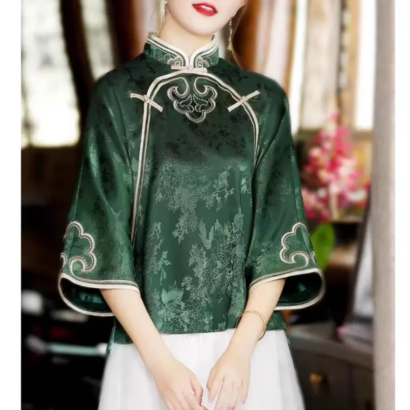 Blouse CNY Ruyi TM 0170 atasan baju cheongsam top wanita import terbaru new model chinese fashion acara keluarga imlek tradisional cantik kekinian trending kasual Oversize Katun Casual Motif Panjang kemeja satin viral 1