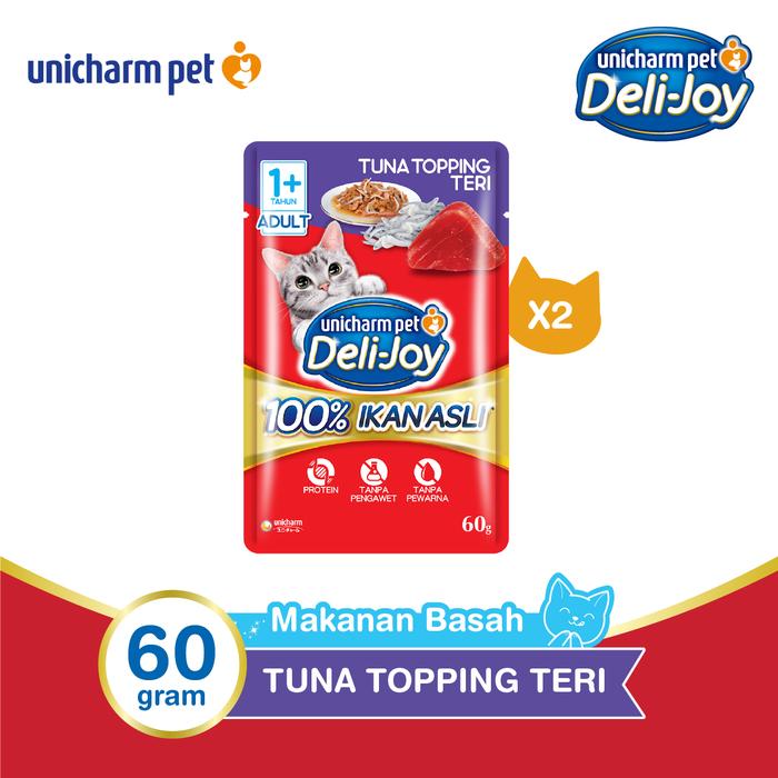 Gambar Deli-Joy Makanan Kucing Basah Pouch Adult Tuna Topping Teri 60g - 2 Packs dari UNICHARM PET SHOP Kab. Tangerang Tokopedia
