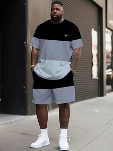Conjunto casual de verano para hombre, diseño a rayas moderno, actividades al aire libre, manga corta holgada, 2 piezas, talla grande