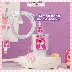 KELONTONG UNIK | CUTE - Set Paket Cover Pelindung Kepala & Kabel Charger Spiral / Cable Set Protector - Compatible for iPhone Rapatech Anker Ugreen Robot Samsung Vivo ,CPSC