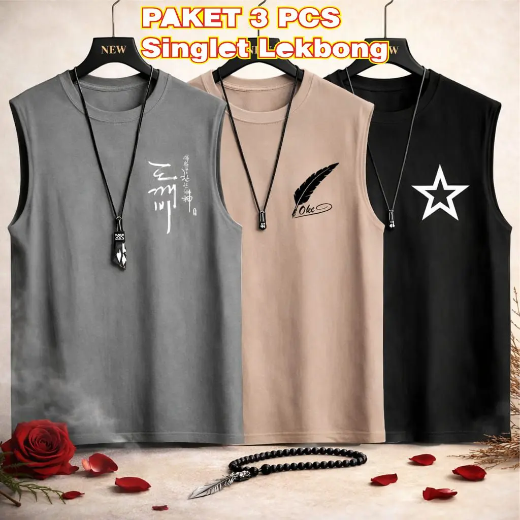 PAKET HEMAT Kaos Singlet Pria 3 pcs 50ribu Singlet Santai Gym Tank Top Oblong Keren Distro Bahan Katun Lembut 4 Ukuran M L XL XXL