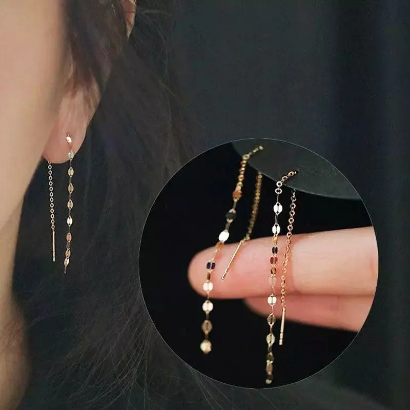 E & J - anting juntai titanium wanita fashion korea gold 24k motif pecah kopi