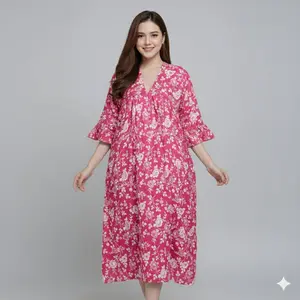 Amanda Daster Motif Mawar Busui Friendly Jumbo Bahan Rayon Adem Halus Dress Wanita Elegan Nyaman Bunga Mawar Resleting Depan - Ibu