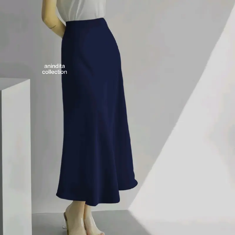 Rok Skirt Wanita Polos Korean Style Bahan Crinkle Airfow Karet Nyaman Panjang Pink  Remaja Melar 5