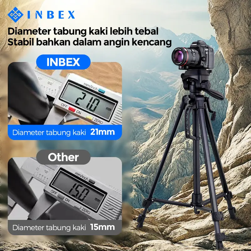 【K】【Beli 1 Gratis 4 】【24H shipping】【warranty 30 HARI】 INBEX Upgraded 3520 Dual Level Tripod Black+black storage bag+INBEX Bluetooth Remote Control/Remote Selfie Shutter /Wireless Remote for Android IOS Smartphone Aluminium Hitam 1