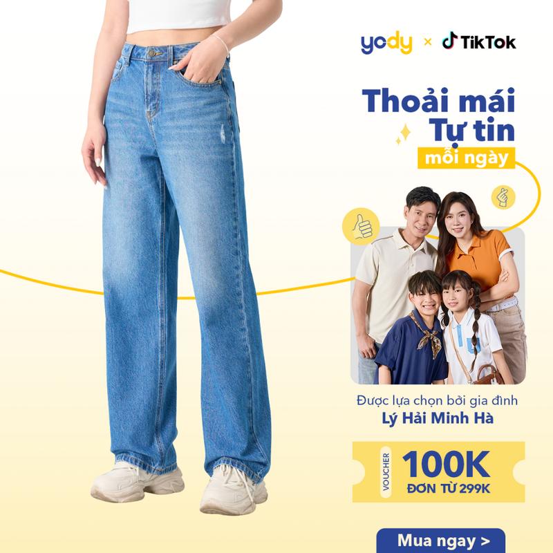 Đồng giá LIVE YODY Quần Jean Nữ Ống Suông Ống Rộng Che Khuyết Điểm Hách Dáng QJN7014