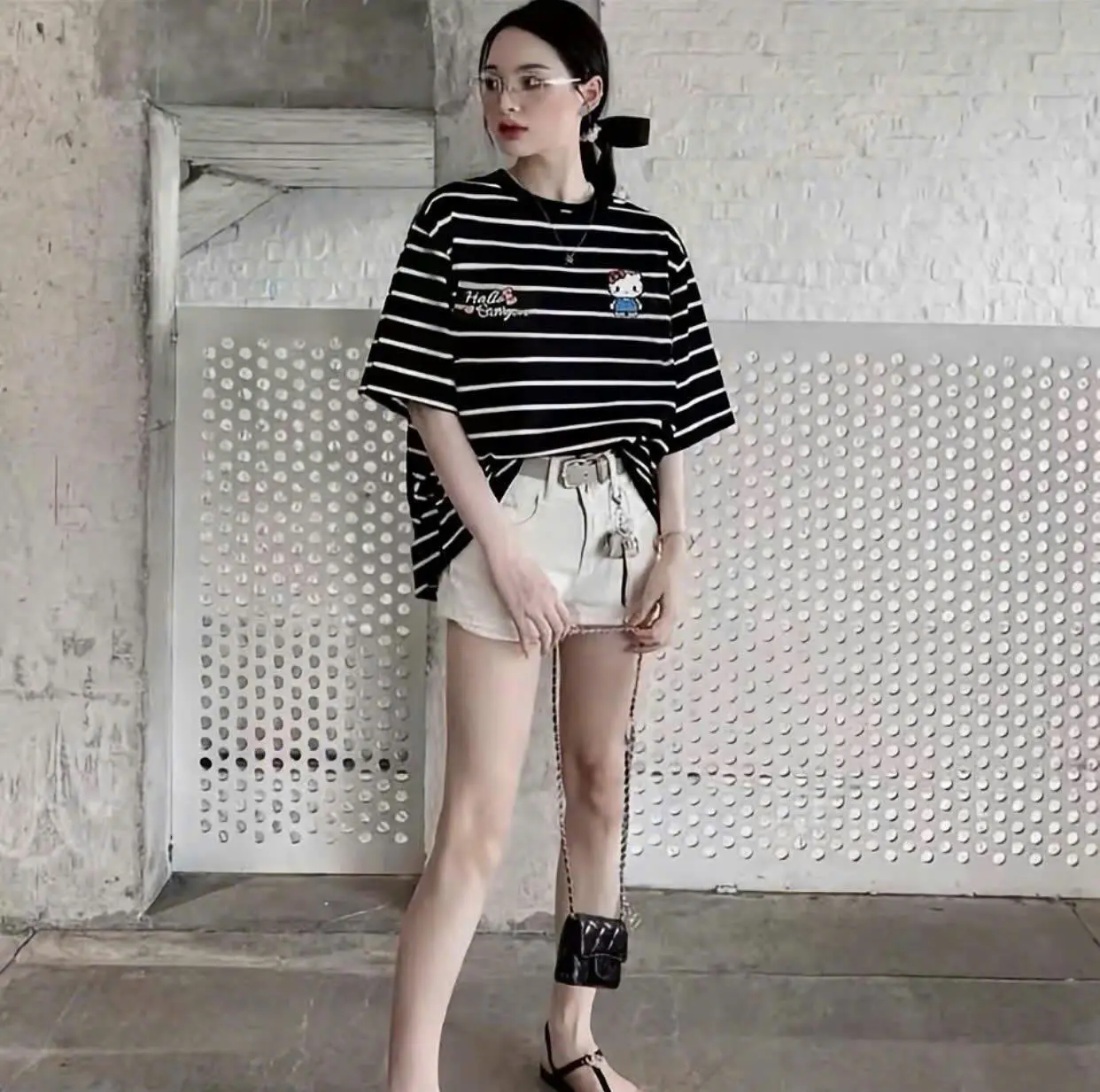 (DEAL Mở bán giảm giá 30%) Áo thun nam nữ Boxy kẻ sọc in mèo tay ngắn - Phong cách trẻ trung tươi sáng M4003