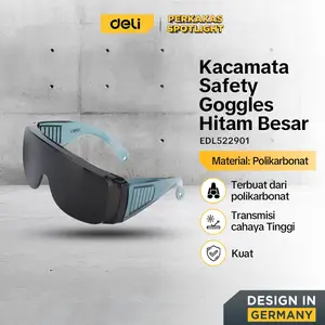 Deli Kacamata Safety Goggles Hitam Besar dan Kuat EDL522901