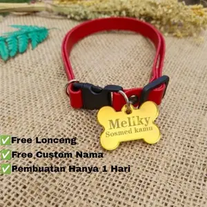 KALUNG ANJING/DOGI CUSTOM NAMA BENTUK TULANG BAHAN LIONTIN AKRILIK GOLD
