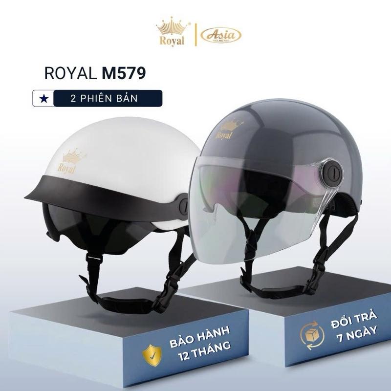 Mũ Bảo Hiểm Nửa Đầu 2 Kính Royal Helmet M579 Nón Bảo Hiểm 1/2 Kính Dài & Kính Âm Royal Chính Hãng