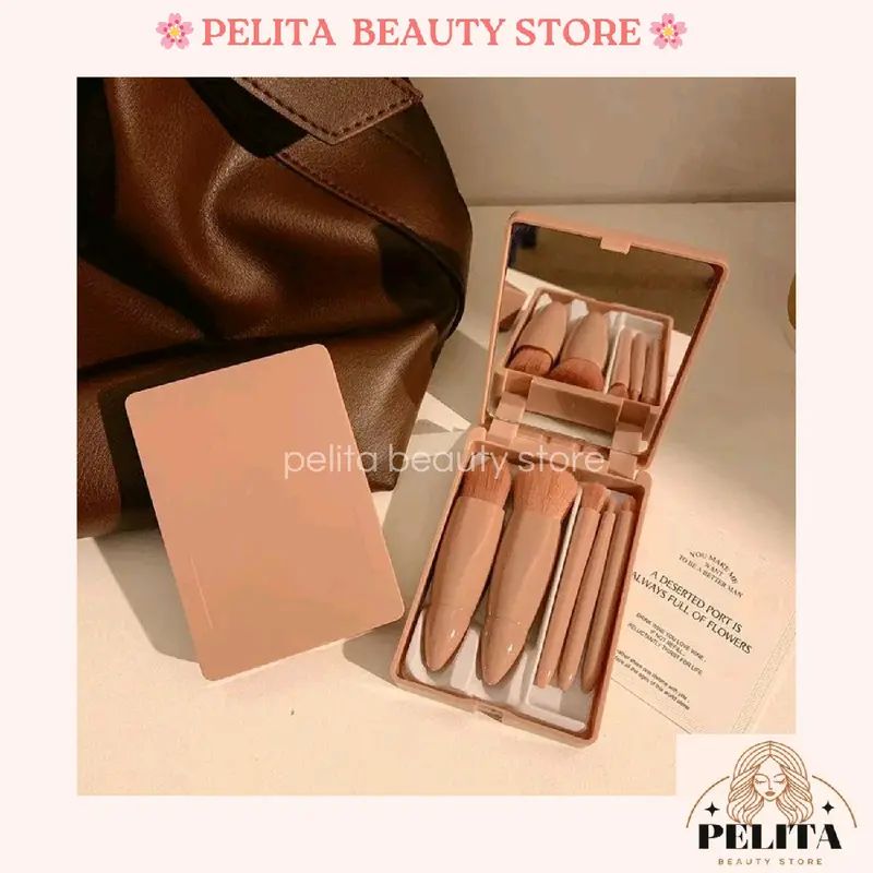 Kotak box make up 5 kuas brush + cermin set 5 in1  makeup kosmetik portable 3