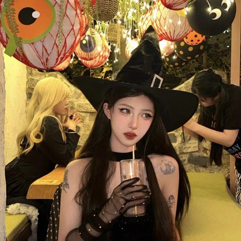 mũ Halloween, mũ phù thủy, đạo cụ trang trí, mũ nồi đen dành cho người lớn, mũ…