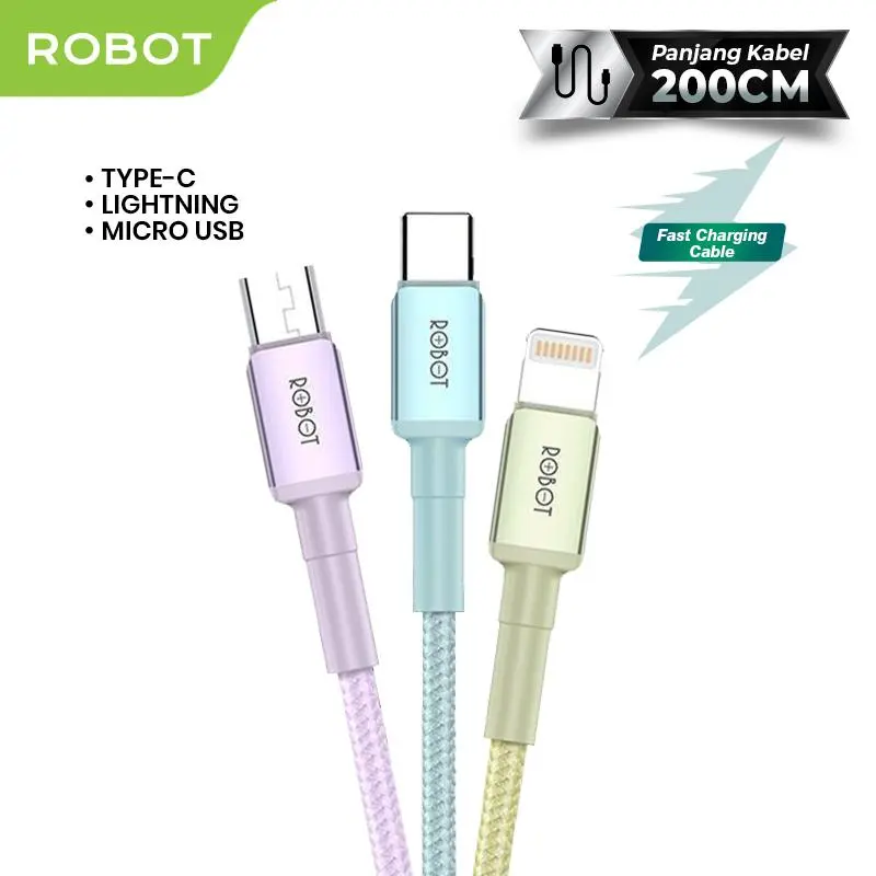ROBOT Kabel Data RSM200/RSC200/RSL200 Type C Micro USB Lighting 2M Data Cable Original 0