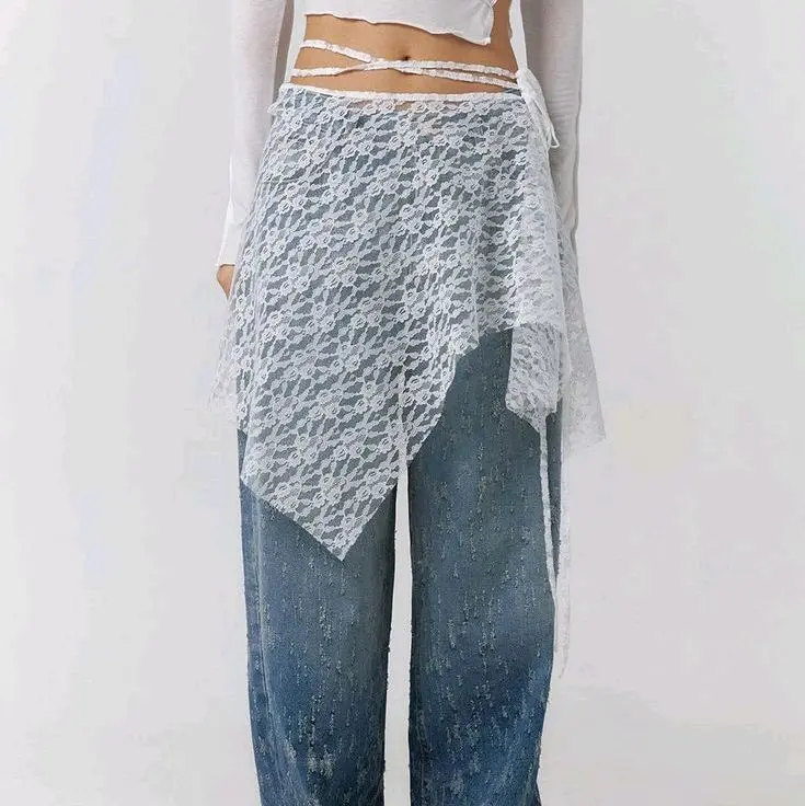 korean lace and lace varsitile rok lace pendek rok brokat panjang maxi  Basic Santai Pesta Mini Slit lace skirt lady leony viral Wanita Simple Serut Hitam Kaos Merah Polkadot